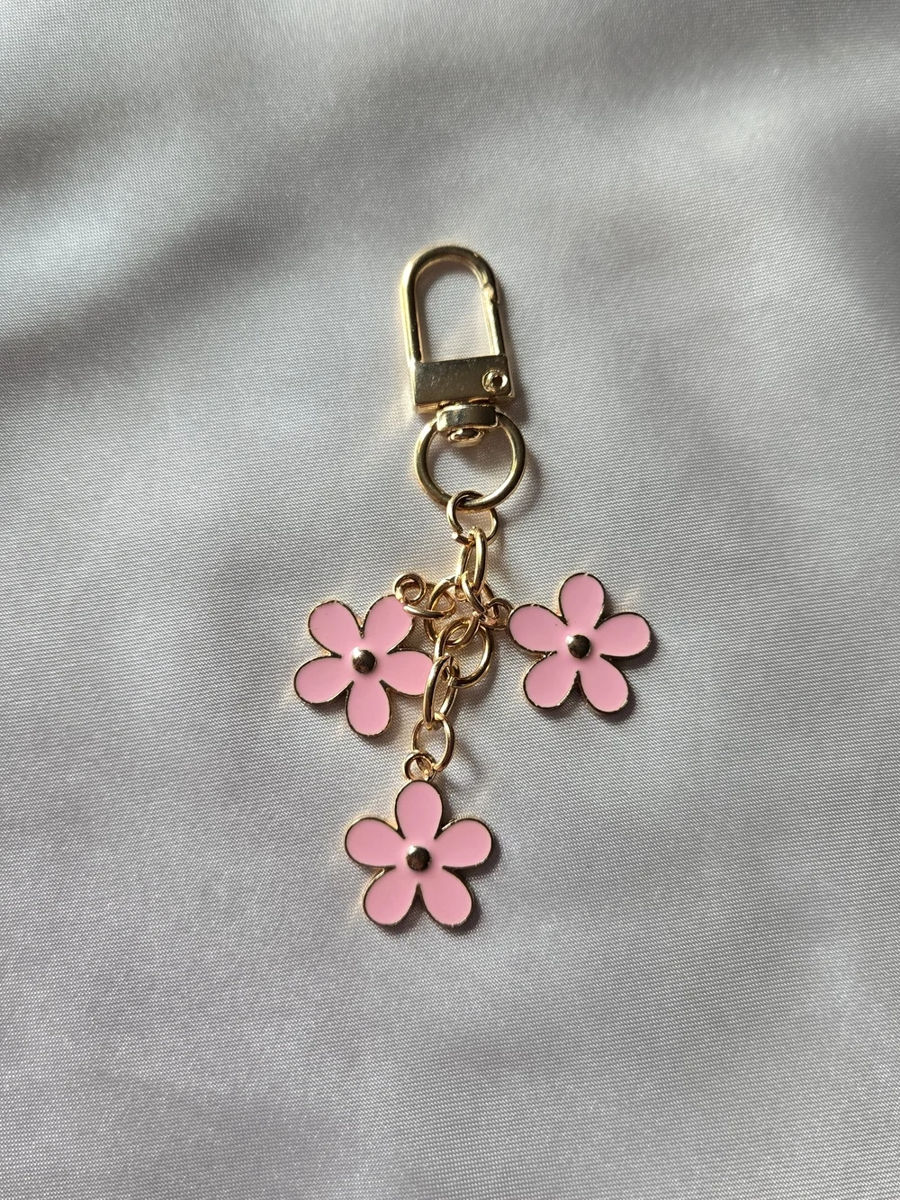Gold-Tone Pink Flower Bag Charm